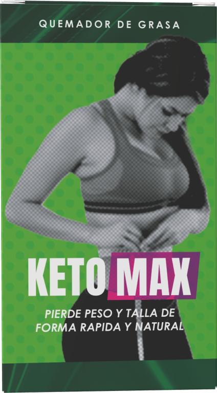 Caja de Keto Max con lista visual de beneficios para la salud y pérdida de peso